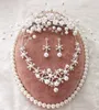 gliniane kwiaty Pearl Crystal Bridal Biżuteria Zestawy Naszyjne Kolczyki