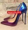 Freie Art und Weise Frauen lila blaues Lackleder spitze Zehenschuhe High Heels dünne Schuhe mit Absätzen pumpt echtes Leder 120 mm neue Marke