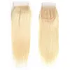 Armure brésilienne de cheveux humains blond platine 3 faisceaux avec 4x4 fermeture de dentelle de partie libre droite # 613 extensions de cheveux blonds 10-24 pouces