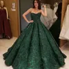 Stunning Hunter Green Evening Dress Luxury Dubai Sequins Beaded Ball Gowns Red Carpet Dress Sweetheart Appliqued Saudi Arabia Prom Dress