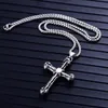 Classic Retro Cross Pendant Necklace 316L Stainless Steel Gold Plated with Sweater Chain Necklace