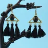 Idealway Vintage Bronzelegierung Acryl Gemstone Dreieck Faden Quasten Ohrringe Schmuck