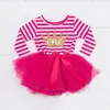 Bebê vestido primeiro aniversário princesa crianças roupas de ouro carta de coroa bebê meninas tutu vestido com arco aniversário toddler outfit