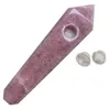 DingSheng Natural Red Strawberry Quartz Smoking Pipe Crystal Stone Wand Point Cigars Pipes With 2 Metal Filters For Health Smoking