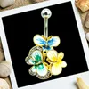 Fashion Belly Button Rings Stainless Steel Barbell White Rhinestone Multicolor Enamel Butterfly Navel Rings Body Piercing Jewelry9509130