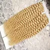 Blond brasiliansk hårband i mänskliga hårförlängningar 10 "-26" 200g 80pcs Double Drawn Remy Hair Kinky Curly Tape Pu Seamless Skin Weft