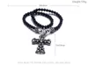 Mode Punk Rock Noir Verre Perle Crâne Pendentif Collier Pour Hommes Femmes En Acier Inoxydable Croix Colliers Pendentifs 50 CM De Long Jewel8575676