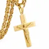 Crucifix Jesus Pendant Necklace Gold Color Stainless Steel Christs Bible Men Jewelry Byzantine Chain Gift for Father6265977