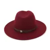 Unisex Panama Jazz Fedora Cap Women Men Wool Filt Pointy Wide Brim Derby Hat Kaffe Läder Dekoration Gambler Chapeau