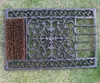 Dekorative schmiedeeiserne Fußmatte, verschnörkelte Fußmatte, rechteckig, Stiefelbürste, Schuhschaber, Schlammreiniger, Haus, Garten, Hof, Terrasse, Innenhof, Metallhandwerk, antikes Ornament