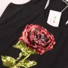 T-shirt da donna Top T-shirt da donna T-shirt da donna senza maniche con paillettes Flower Rose T-shirt da donna T-shirt da donna