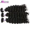 Allove 10A Onda Profunda Feixes de Cabelo Humano 3 pcs Cabelo Brasileiro Toda Onda Profunda Barato Peruano Extensões de Cabelo Humano In79351651745426