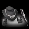 Dubai Rhodium Plated Five Loops Necklace Set African Fashion Diamond Wedding Bridal Costume Jewelry Sets (Necklace + Bracelet + Earrings)
