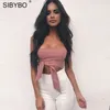 Sibybo Bow Shirt Camisole Women Top 2018 Sexig Off Shoulder Ny Fashion Party Slim Backless Women Crop Tops Blusa S920