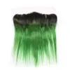 Extensions de cheveux humains vierges péruviens Ombre vert tisse avec fermeture frontale droite 1B / faisceaux de cheveux vert Ombre avec dentelle frontale 13x4