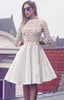 Arabic Long Sleeves A Line Cocktail Dresses 3D Floral Knee Length Formal Party Short Evening Prom Gowns BA6905