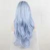 Wigs Fantasy Beauty Fantasy Beauty Dark Root Ombre Pastel Blue Heat Resistant Fiber Hair Long Nature Wave Light Blue Synthetic Lace Fro