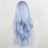 Fantasia Beleza Fantasia Beleza Raiz Escura Ombre Pastel Pastel Azul Calor Resistente Fibra Cabelo Longo Natureza Onda Luz Azul Sintético Lace Perucas dianteiras