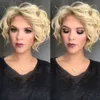 Direto da fábrica Moda Afro Peruca Cosplay Onda Profunda Curto BOB Loira Perucas Sintéticas Ondulado Cabelo Natural Encaracolado