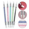 Crystal Rhinestone Decor Handle Pen 2 Way Silicone Head Carving Emboss Shaping Sculpture Nail Art Manicure Dotting Tools