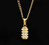 Men Women 18K Gold Plated Stainless Steel Diamond Soild Cylindrical Pendant Necklace 24"inch Cuban Chain