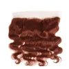 銅の赤いペルーの人間の髪の束は完全な正面ボディウェーブと4ピース＃33ダークオーバーン13x4レースの前頭閉鎖織り
