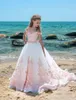 2019 розовый кружевной аппликации цветка платья девушки закрыты рукава тюль подростки дети девушки формальная партия конкурс платье