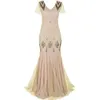 Women 1920s Great Gatsby Dress Long 20s Flapper Dress Vintage V Neck Short Sleeve Maxi Party for Prom Cocktail