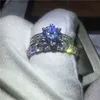 Solitario amantes de la joyería conjunto de anillos rellenos de oro blanco completo 5A Zircon Cz piedra compromiso anillos de boda para regalo de mujer
