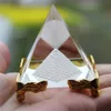 Energisläkning Genomskinlig Crystal Glass Pyramid med guldstativ Feng Shui Egypten Egyptiska figurer Miniatyrer Ornaments Craft