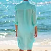 해변 커버 셔츠 드레스 여성 수영복 V 넥 드레스 Pareo Beachwear 수영복 단단한 튜닉 Tunique Femme