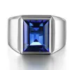 2016 Brand Moda Man Pierścień Princess Cut 10ct Blue CZ Birthstones Pierścień 925 Sterling Silver Engagement Wedding Band Ring dla mężczyzn