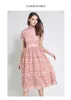 Zawfl högkvalitativ självporträttklänning 2018 Summer Women Elegant Slim Pinkgreen Hollow Out Lace Aline Midi Dress Vestidos2262961