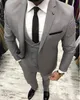 Latest Design Groom Tuxedos One Button Light Grey Notch Lapel Groomsmen Wedding Mens Blazer Party Suits (Jacket+Pants+Vest+Tie) J633