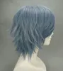 Wig Cosplay Женский короткий темно -синий парики волос 32 см.