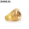 Hip Hop Freimaurer Männliche Ringe für Männer Vintage Kristall Freimaurer Gold Farbe Ring Größe 7-14 Zirkon CZ Zink Legierung AG Ringe