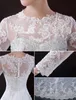 2019 Jewel Neck A-line Chapel Train Wedding Dresses 3 4 Long Sleeves Lace Appliques Wedding Gowns Button Sheer Back Vestido de Nov198N