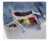 Jeans femininos vintage bordados florais bordados mulheres rosa bordado bordado elástico de cintura alta de jeans azul curto A4681