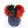 Boutique Kinder warme Strickmützen Herbst Winter neueste Mutter und Kinder passende Hüte Teenager Mädchen bunte Waschbär Wolle Ball Caps Beanie