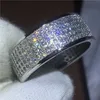 Luxury Pave setting 250pcs 5A zircon crystal ring White Gold Filled Engagement wedding band rings for women men Bijoux