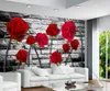 Custom Wall Mural Photo 3D Stereoscopic Embossed Non-woven Wallpaper Red Rose Brick Wall Papers Home Decor Living Room Bedroom