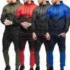 NIBESSER Autunno Uomo Colore sfumato Tuta Set Cerniera Felpe con cappuccio Giacca Capispalla Maglione Fitness Allenamento Pantaloni Fitness Sets1