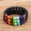 7 Chakra 8mm Svart lava stenarmband DIY Aromaterapi Essential Oil Diffuser Armband Buddha Mala Yoga Smycken