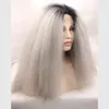 Ombre svart t grå syntetisk peruk rak kinky rak mittdel svart kvinnor039s peruk långt syntetiskt hår22322701563384