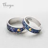 Thaya S925 Silber Smaragdringe Gogh's Glitter Hirsch Hirsch Gold Moon Star Paar Ring Böhmischen Vintage Schmuck für Frauen