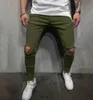 Mensar Solid Color Holes Pants Skinny Slim Fit Designer Pencil Pants Male Teenage Street Trousers 220