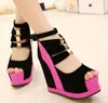 Sandalen Sexy Klinknagels Fluorescerende Roze Hoge Hakken Comfortabele Jurk Schoenen Peep Teen Wiggen