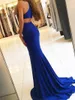 Sexy halter zeemeermin prom jurken Royal Blue Jewel Neck Mouwloze prom -jurken formele jurk met gesplitste ontwerp sweep trein avondjurk