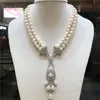 Nuovo stile naturale 2 file 8-9mm bianco perla coltivata d'acqua dolce micro intarsio zircone accessori collana gioielli di moda
