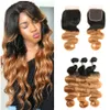 Two Tone Human Hair Weaves With Lace Closure Dark Root Brazilian Virgin Hair Weaves With Lace Closure 4Pcs/Lot Ombre Hair Extensions